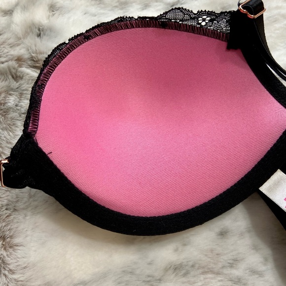 PINK Victoria’s Secret Black lace front clasping push-up bra,w-NWT gray cheekies - Picture 6 of 9